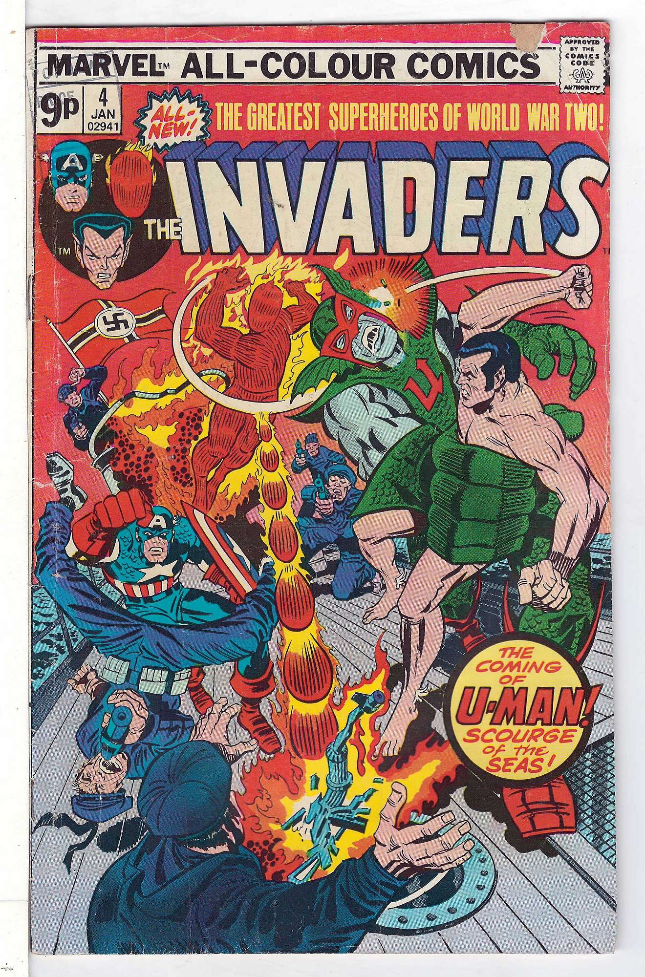 ACTUAL SCAN OF COMIC!<br>Stamp on Cover - See Scan Cover of Invaders (Vol 1) #4. One of 250,000 Vintage American Comics on sale from Krypton!